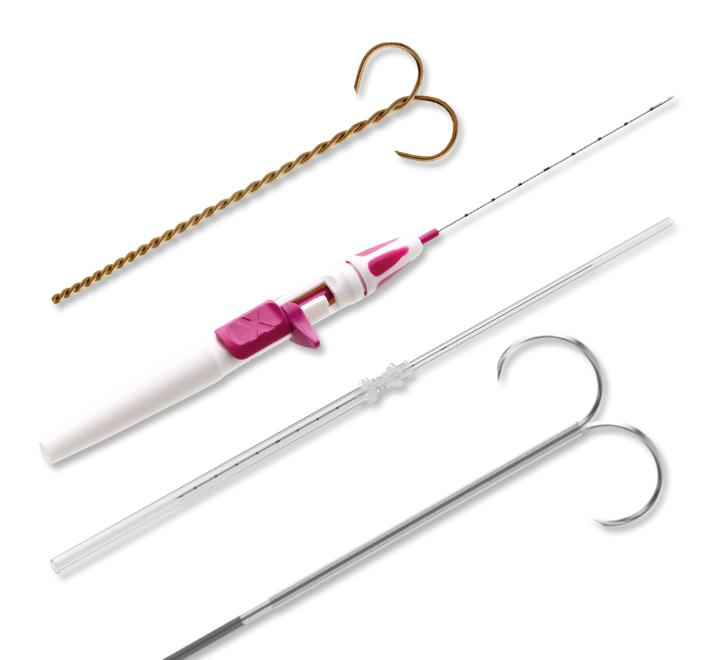 Surgical wires and anchors on white background