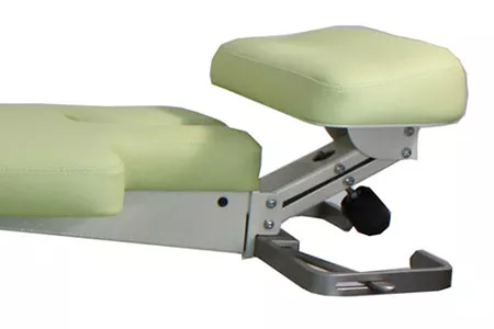 Adjustable headrest of mammography positioning chair on white background