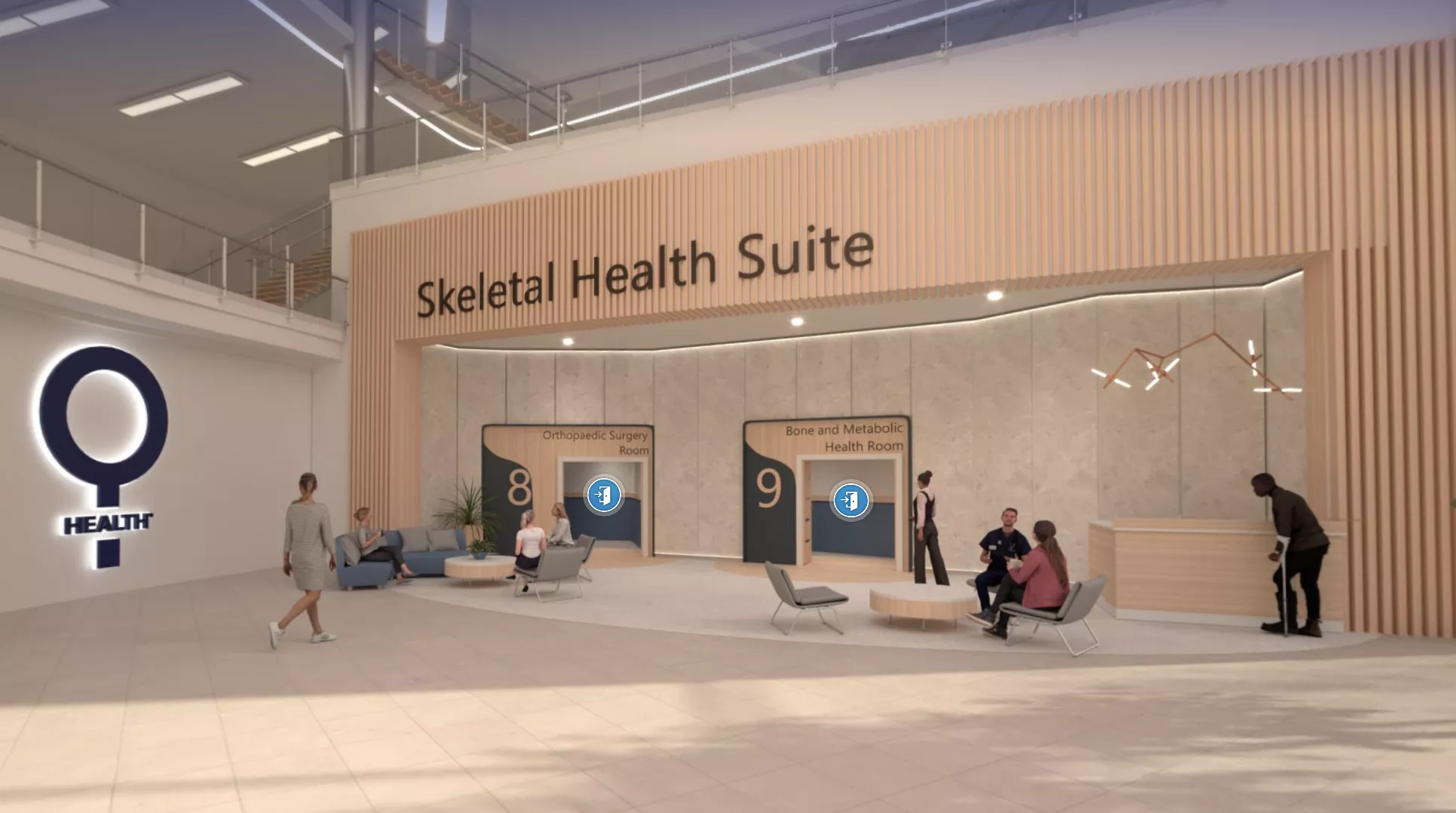 Interior image of virtual hospital showing skeletal health suite